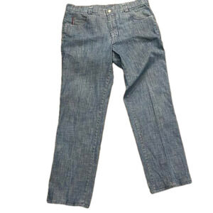 Meyer Hosen light blue stretchy  denim zip/slide clasp jeans with lined pockets